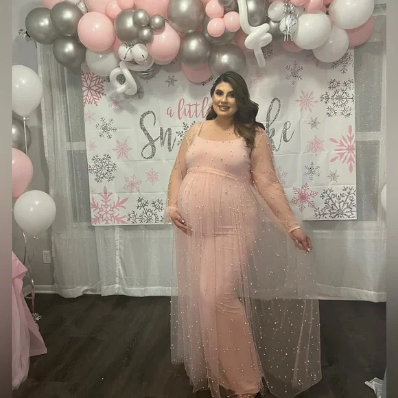 nordstrom extra trim fit dress shirt Bumplook Bowknot Off Shoulder Fitted Baby Shower Maternity Maxi Dress main image 1